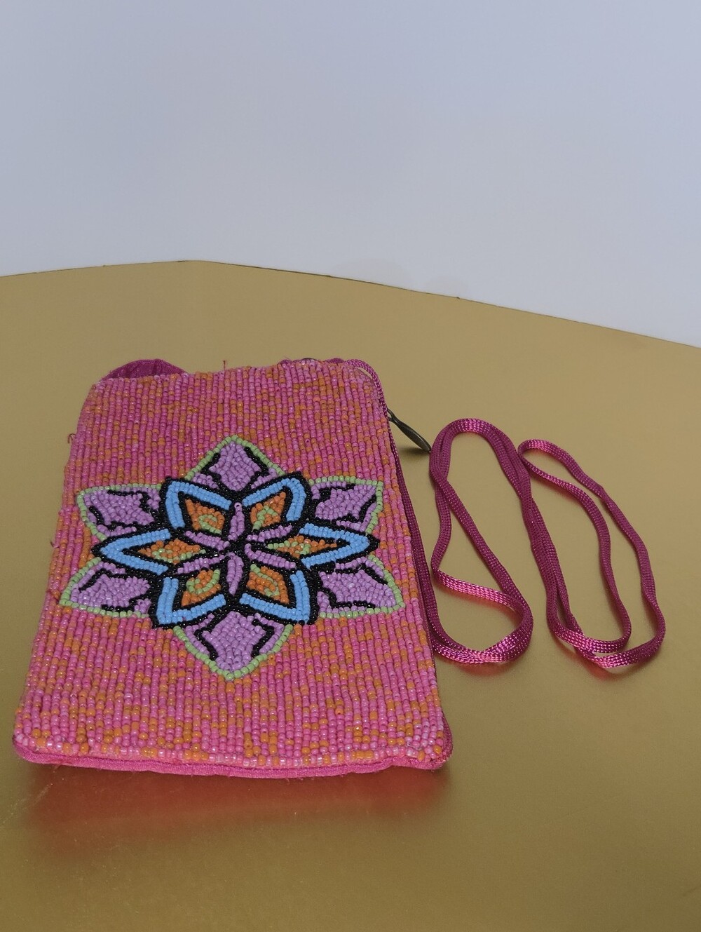 Bamboo Trading Co Beaded Crossbody Bag Pink Floral Mandala Phone Pouch Pockets